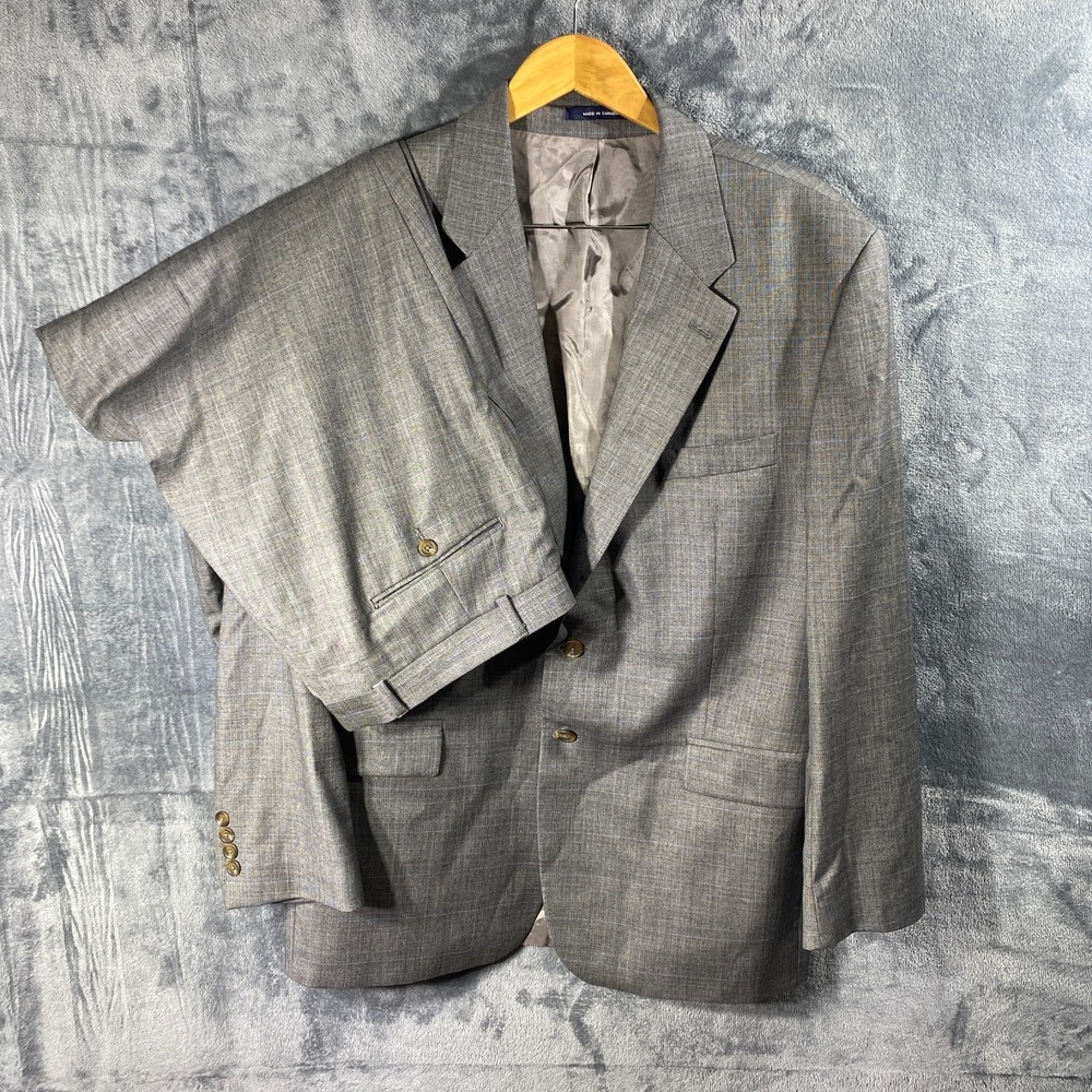 Vintage Chaps Ralph Lauren Suit Wool Cashmere 46R Blazer 40x29 Pleat Glen Plaid